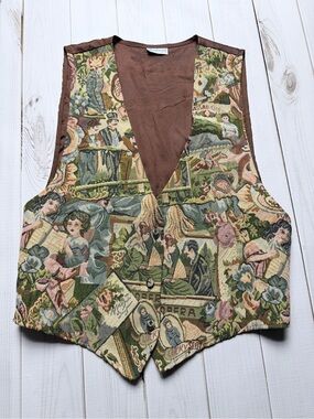 Vintage Tapestry V-Neck Vest- SEE DESCRIPTION FOR SIZING